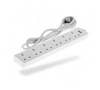 WE Retail Six Socket Extension Lead, 2 Metre Cable, 6-Way Plug Extension Cable, Power Strip, White, Power On Neon, 13A, 3120W, 6 socket, 2m, EL6G2M