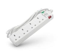 WE Retail Surge Protected Four Socket Extension Lead, 2 Metre Cable, 4-Way Plug Extension Cable, Power Strip, White, Power On Neon, Surge Active Indicator, 13A, 3120W, 4 socket, 2m, SPL4G2M