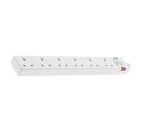 WE Retail Surge Protected Six Socket Extension Lead, 2 Metre Cable, 6-Way Plug Extension Cable, Power Strip, White, Power On Neon, 13A, Surge Active Indicator, 3120W, 6 socket, 2m, SPL6G2M