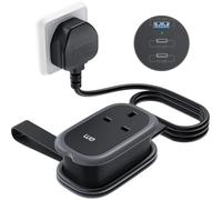 WE Retail Travel Extension Hub - Single Socket Mains Power with 1.1m 13A cable and plug. Comes with Built In Fast Charging 18W Twin Type C and Type A USB Plus cable storage system. EL1GUSB