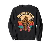 We Ride At Dawn Bigfoot Riding Tricycle Sunset Meme Sweatshirt