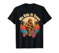 We Ride At Dawn Bigfoot Riding Tricycle Sunset Meme T-Shirt
