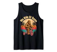We Ride At Dawn Bigfoot Riding Tricycle Sunset Meme Tank Top