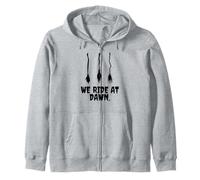 We Ride at Dawn Funny Witches Broom Halloween Costume Humor Zip Hoodie
