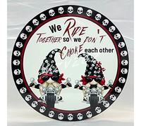 We Ride Together Biker Gnome Round Metal Sign Vintage Poster Style Tin Sign Metal Sign Metal Decor Wall Sign Wall Poster Wall Decor Door Plaque Tin Sign 12x12 Inch