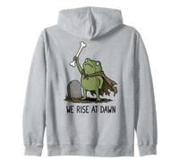 We Rise At Dawn Spooky Season Frog Meme Zombie Halloween Zip Hoodie