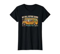 We Roll Before Dawn Bus Driver Back to School Value Graphic T-Shirt, Women, Black, M
