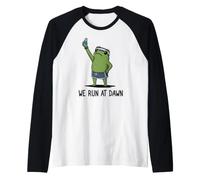 We Run At Dawn Frog Funny Frog Meme Running Lover Runner Raglan Baseball Tee