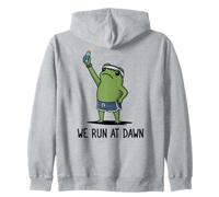 We Run At Dawn Frog Funny Frog Meme Running Lover Runner Zip Hoodie