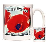 WE SHALL NOT FORGET Red Poppy Ceramic Mug. Poppy Gift Mug