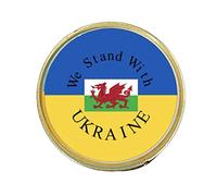 We Stand With Ukraine with Wales Dragon Flag 27mm Metal Lapel Domed Pin Badge