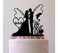 We Still Do Fishing Cake Topper Bride And Groom With Date Or Initials Acrylic Wedding Anniversary Cake, 6-7.8 Inch Funny Novelty