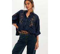 We The Free Bailey Embellished Denim Shirt at Free People in Washed Black, Size: XL - female