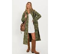 We The Free Brick Lane Jacquard Maxi Shirt Jacket Top at Free People in Olive Combo, Size: Medium - female