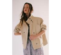 We The Free Collins Washed Canvas Funnel-Neck Jacket at Free People in Almond Flour, Size: Small - female