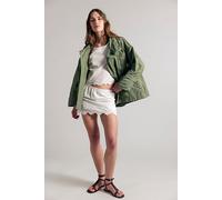 We The Free Collins Washed Canvas Funnel-Neck Jacket at Free People in Oil Green, Size: Large - female