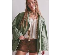We The Free Collins Washed Canvas Funnel-Neck Jacket at Free People in Oil Green, Size: Medium - female