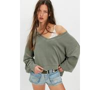 We The Free Comfort Zone V-Neck Pullover at Free People in Vintage Basil, Size: Large - female
