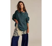 We The Free Denim Dreaming Railroad Stripe Henley at Free People in Bottle Green Overdye On C, Size: Large - female