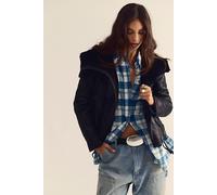 We The Free Fourline Shearling Aviator Jacket at Free People in Black, Size: Large - female