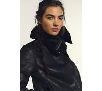 We The Free Fourline Shearling Aviator Jacket at Free People in Black, Size: Small - female