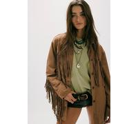 We The Free Fringe Out Vegan Suede Jacket at Free People in Toasted Coconut, Size: XL - female
