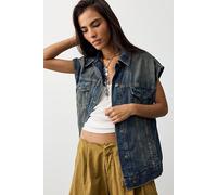 We The Free Goldie Denim Vest Jacket at Free People in Blue Lagoon, Size: Medium - female