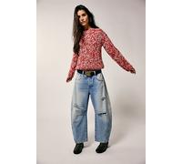 We The Free Good Luck Mid-Rise Barrel Jeans at Free People in Barnyard Blue, Size: 25 S - female