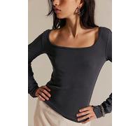 We The Free Lola Scoop-Neck Long Sleeve at Free People in Washed Black, Size: Large - female