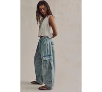 We The Free Reef Curved Cargo Jeans at Free People in Limelight Blue, Size: Medium - female