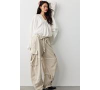 We The Free Reef Curved Linen Cargo Pants at Free People in Birch, Size: Medium - female