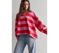 We The Free Venice V-Neck Striped Sweatshirt at Free People in Poppy Red Combo, Size: Large - female
