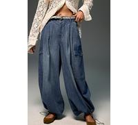We The Free Wild Winds Cinched Wide-Leg Lightweight Jeans at Free People in Cobalt, Size: Large - female