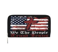 We The People Trust Jesus Us Flag PU Leather Wallet for Women Men Credit Card Wallet Long Clutch Purse Around Zipper Wallets