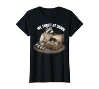 We Thrift At Dawn Cute Raccoon Thrifting Lover Value Graphic T-Shirt, Women, Black, S