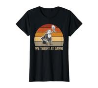 We Thrift At Dawn Funny Frog Thrifting Retro Sunset Lover Value Graphic T-Shirt, Women, Black, M