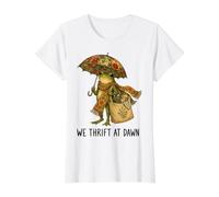 We Thrift At Dawn Funny Frog Thrifting Vintage Collector Value Graphic T-Shirt, Women, White, S