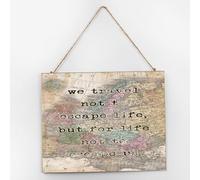 We Travel Not to Escape Life Wood Pallet Wall Plaque Sign Local City Map Picture Established Wood Sign 10x12 Inch Antique World Map Pictures Primitive Decor Rustic Wooden Signs for Bedroom House