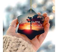 We Walk by Faith, Not by Sight' 2 Corinthians 5:7 Christmas Ornaments Christian Jesus Porcelain Pendant Indoor Home Decor Decorative Ceramic Porcelain Souvenir for Friends Families