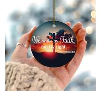 We Walk by Faith Not by Sight' 2 Corinthians 5:7 Christmas Tree Ornament Scripture Religious Gifts Round Hanging Ornaments Ceramic Porcelain Personalized Souvenir for Christmas Tree Decorations