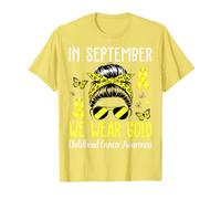 We Wear Gold Childhood Cancer Awareness Messy Bun T-Shirt