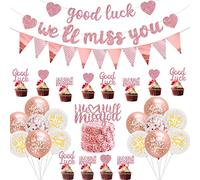 We Will Miss You Banner Decorations Rose Gold Good Luck Banner Party Decorations Triangle Flag Banner Bunting Cake Topper for Job Change Retirement Graduation Leaving Party Farewell Decorations