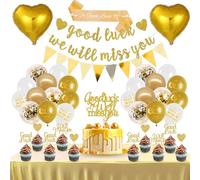 We Will Miss You Banner - Gold Good Luck Sash Bunting Flags Heart Foil Balloon Cupcake Toppers Set for Retirement Office Colleague Farewell Going Away Party, Sorry for Your Leaving Decorations