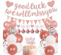 We Will Miss You Banner Party Decorations, Rose Gold Good Luck Balloons Latex Balloon Triangle Flag Banner Cake Topper for Retirement Party Graduation Leaving Farewell Decoration