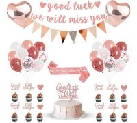 We Will Miss You Banner - Rose Gold Good Luck Sash Bunting Flags Confetti Balloons Heart Balloon Cupcake Toppers, Retirement Office Farewell Going Away Party, Sorry for Your Leaving Decorations