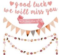 We Will Miss You Banner - Rose Gold Retirement Decorations Set With Glitter Triangle Bunting, Good Luck Graduation Garland Banners for Leaving Farewell Party Supplies