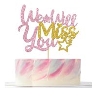 We Will Miss You Cake Topper, Going Away, Retirement Graduation, Job Change Party Decorations for Women Pink&Gold Glitter