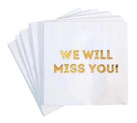 We Will Miss You Cocktail Napkins - 50 Pack White - Farewell, Going Away, Retirement Party Decorations Supplies, Coworkers Leaving Goodbye, Military Army Good Luck, Moving Celebrations