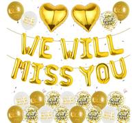 We Will Miss You Decorations - Gold Retirement Balloon Banner Set Include Letters Foil Balloons Good Luck Balloons for Going Away Goodbye Graduation Retirement Office Work Party Supplies