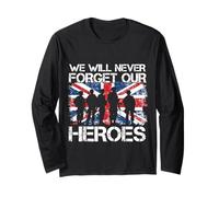 We Will Never Forget Our Heroes Flag UK British Veteran Long Sleeve T-Shirt